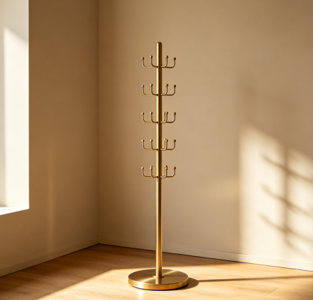 Metal Coat Rack with Circular Base and Twelve Hooks